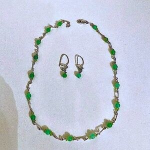 Chrysoprase and Sterling Silver Necklace and Earring Barney's NYC